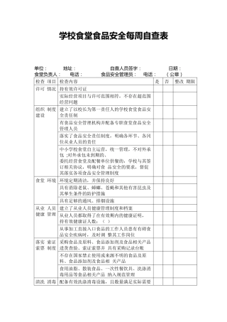 学校食堂食品安全每周自查表