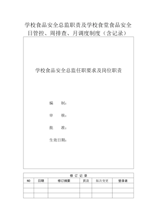 学校食品安全总监职责及学校食堂食品安全日管控、周排查、月调度制度（含记录）