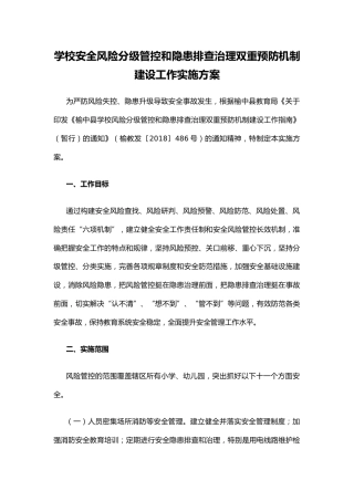 学校安全风险分级管控和隐患排查治理双重预防机制建设工作实施方案 10页