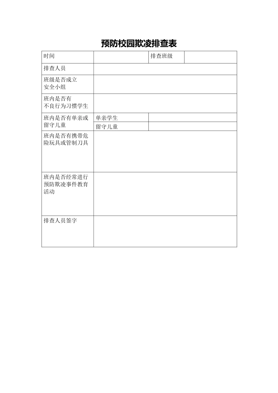 预防校园欺凌排查表_第1页