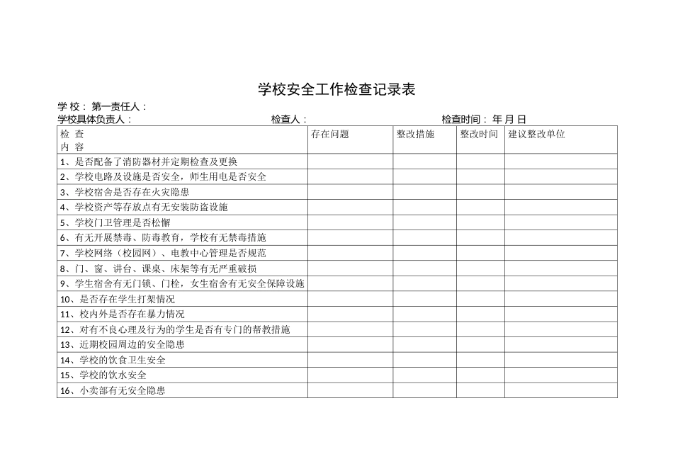 学校安全工作检查记录表_第1页