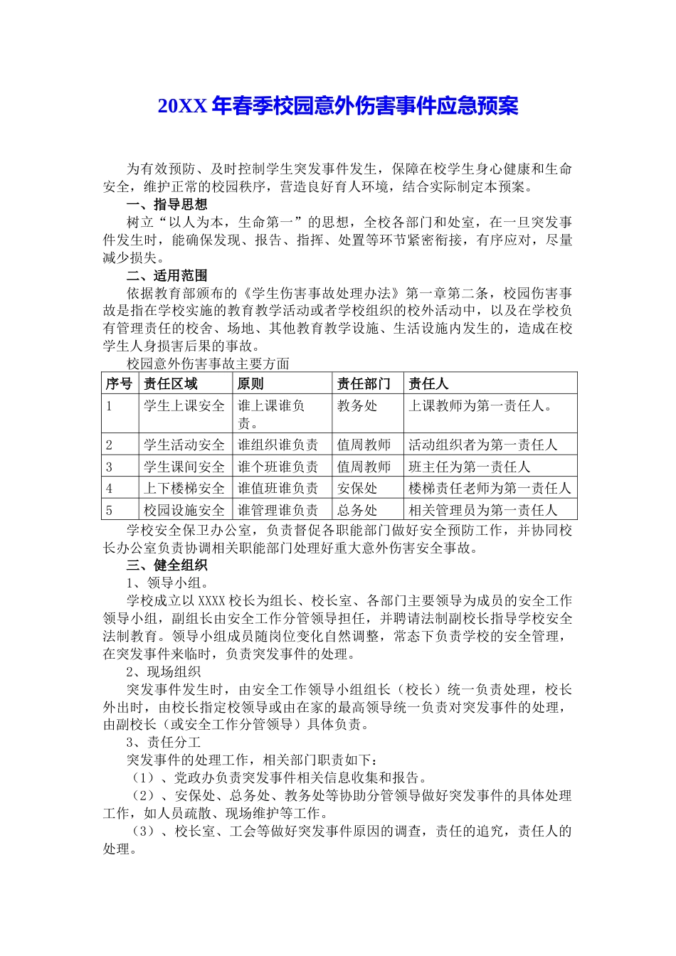 20XX年春季校园意外伤害事件应急预案_第1页