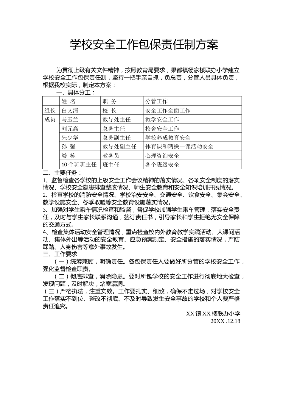 学校安全工作包保责任制方案_第1页