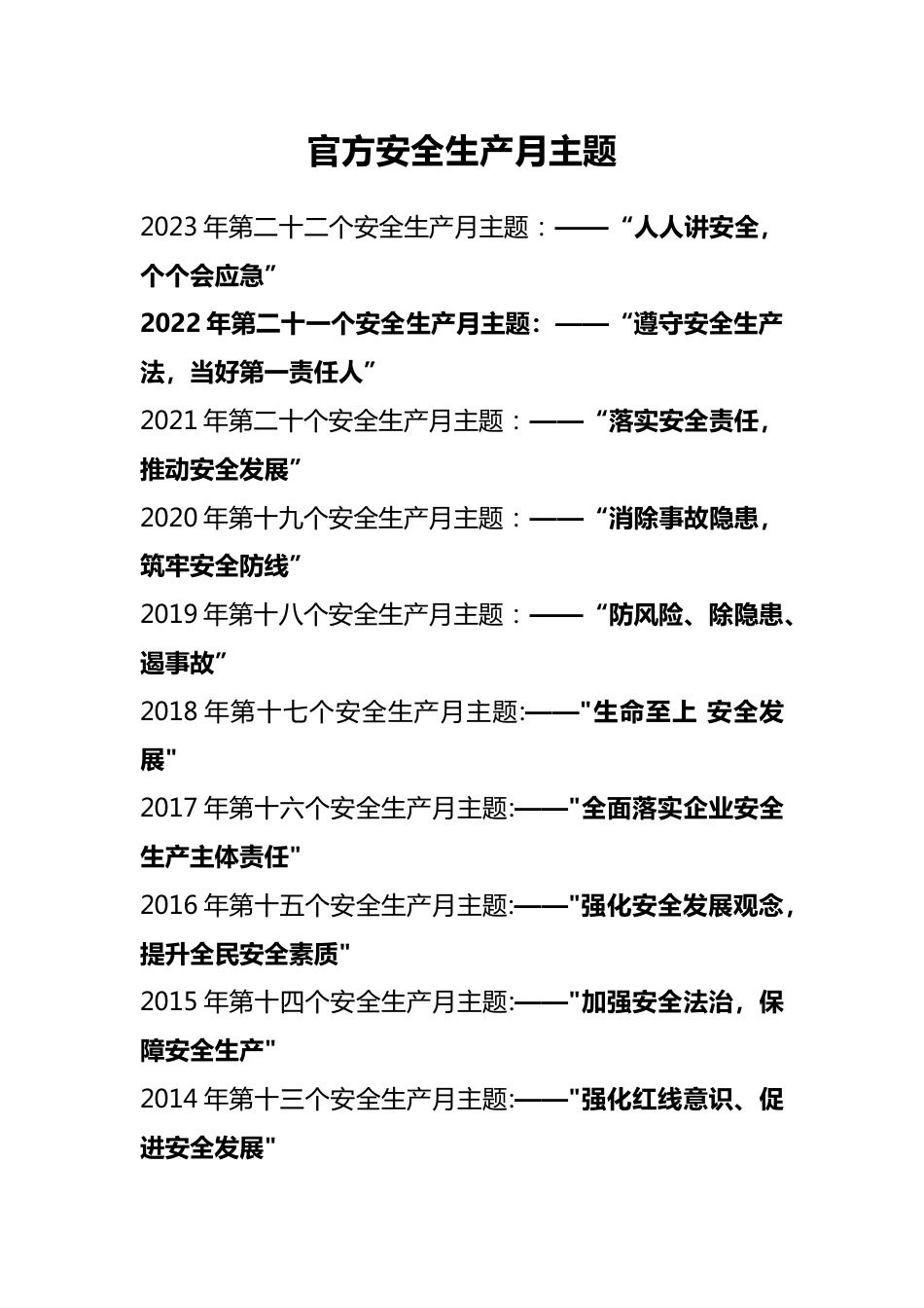 历年官方安全生产月主题_第1页