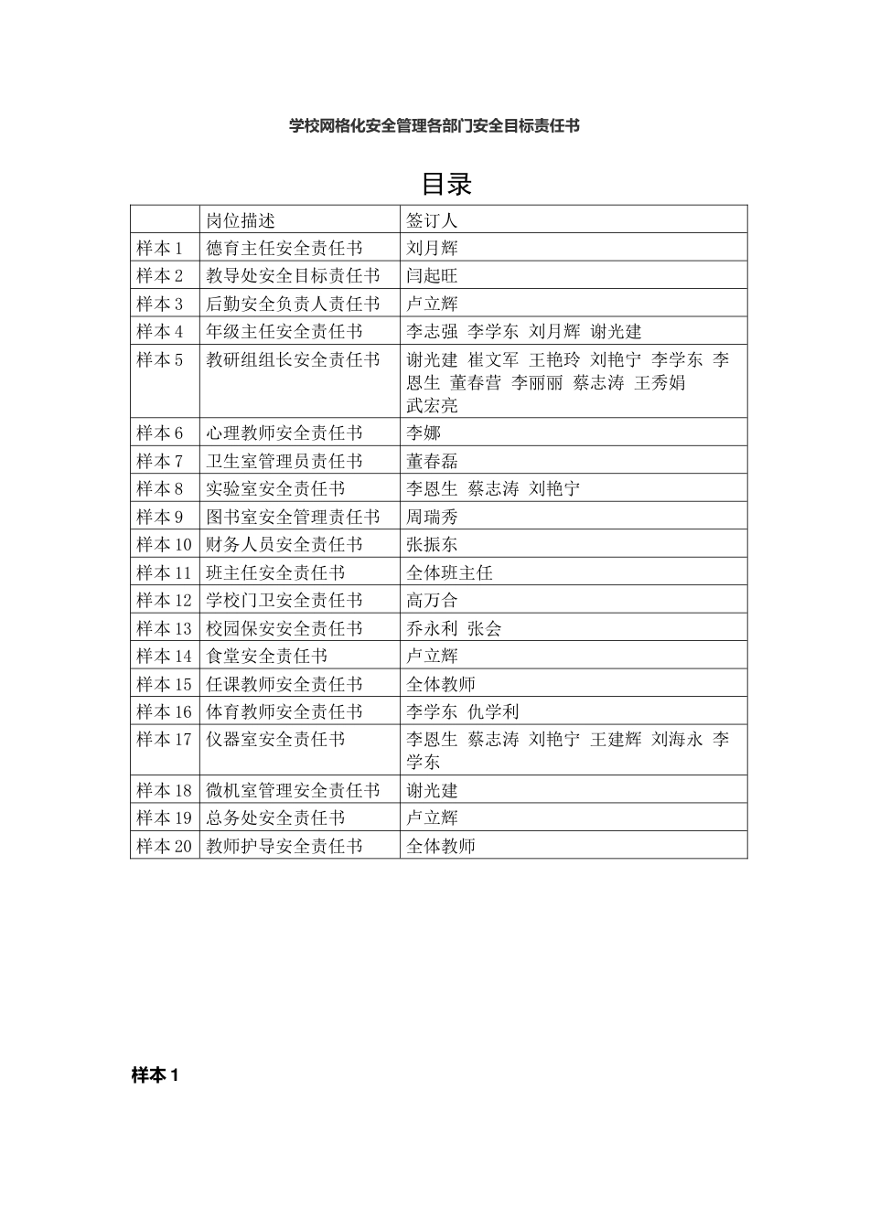 39.学校网格化安全管理各部门安全目标责任书_第1页