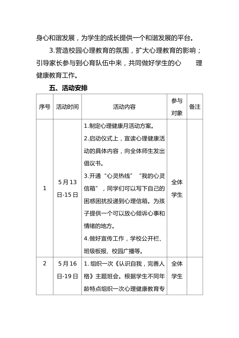 2024年学校5.25心理健康月活动方案_第2页