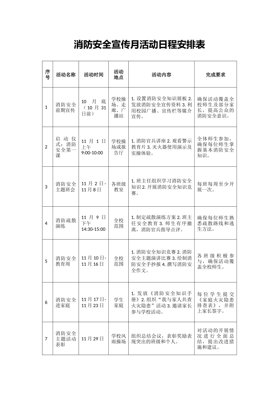 14 消防安全宣传月活动日程安排表_第1页