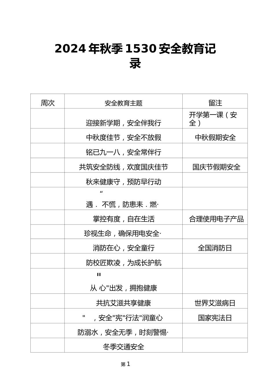 2024年秋季1530安全教育记录_第1页