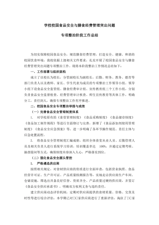 学校校园食品安全与膳食经费管理突出问题专项整治阶段工作总结
