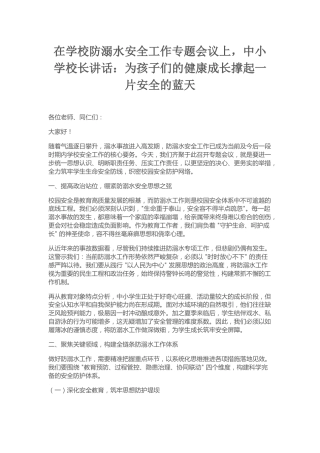 在学校防溺水安全工作专题会议上，中小学校长讲话：为孩子们的健康成长撑起一片安全的蓝天