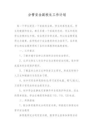 分管安全副校长工作计划