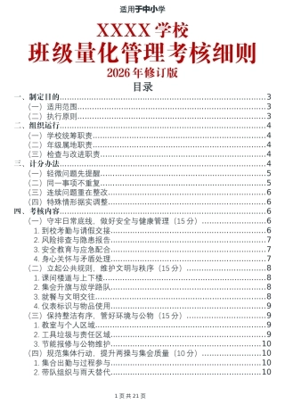 2026年学校班级量化管理考核细则