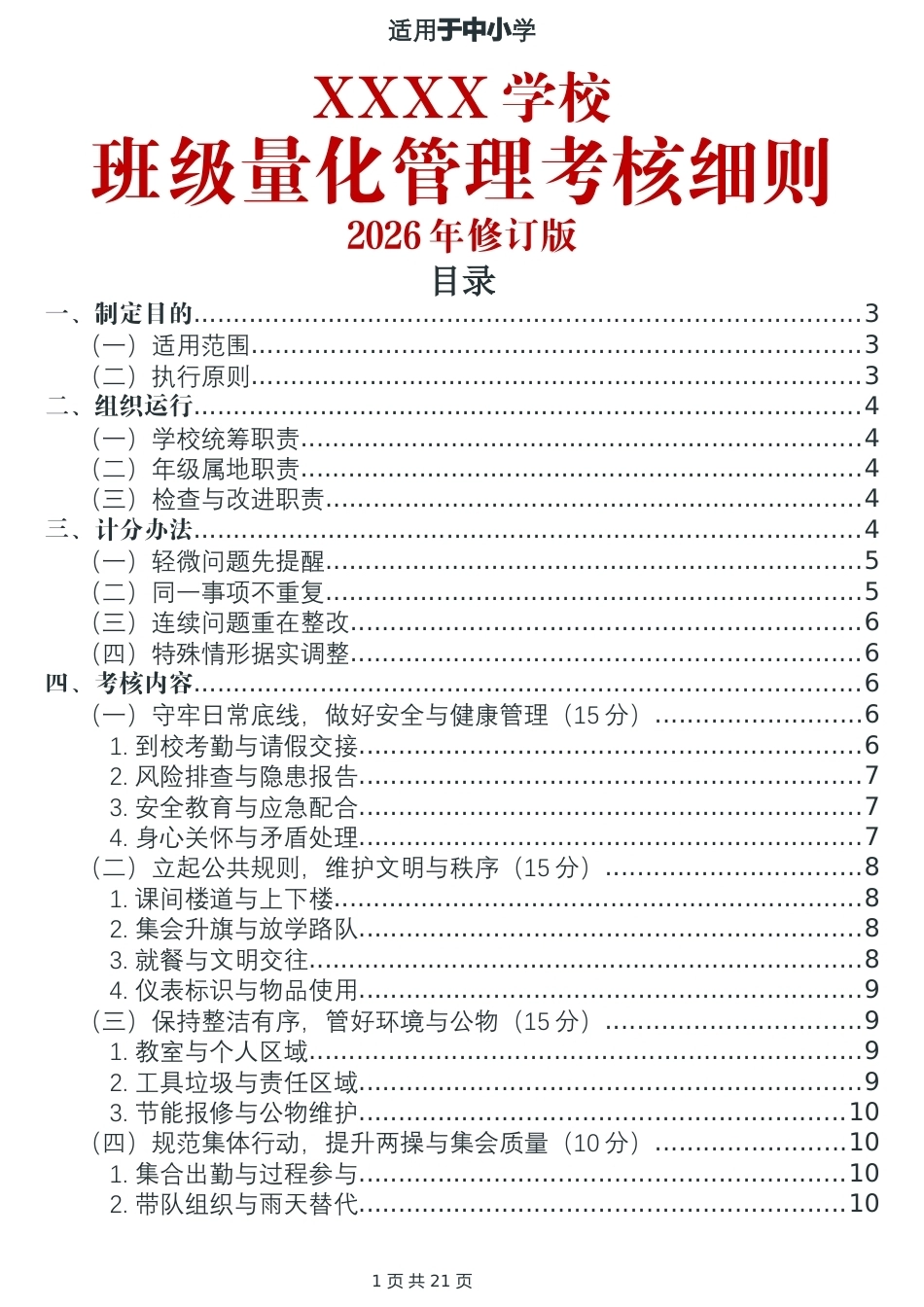 2026年学校班级量化管理考核细则_第1页