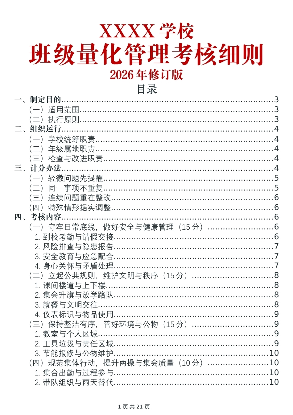 2026年学校班级量化管理考核细则(完整版)_第1页