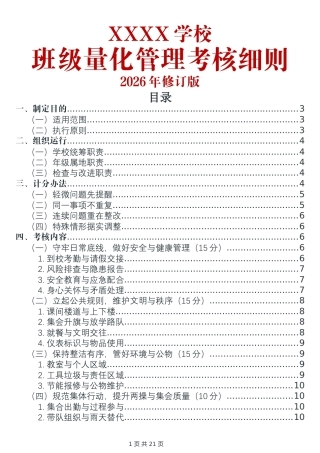 2026年学校班级量化管理考核细则（完整版）