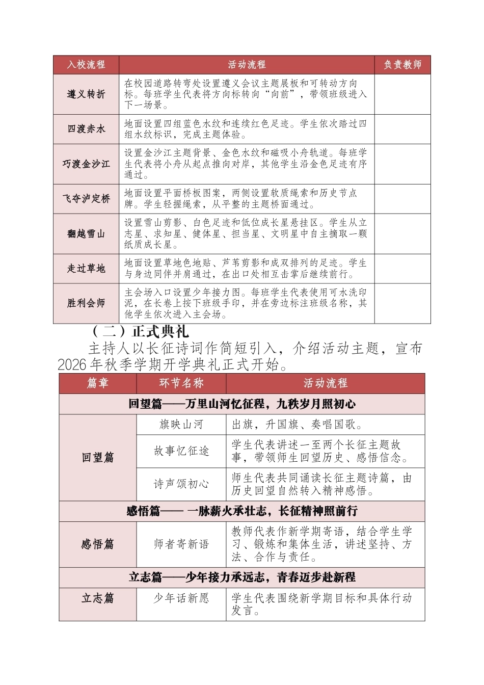2026年秋季学期开学典礼实施方案——九秩征程映初心,少年接力启新程(长征主题)_第2页