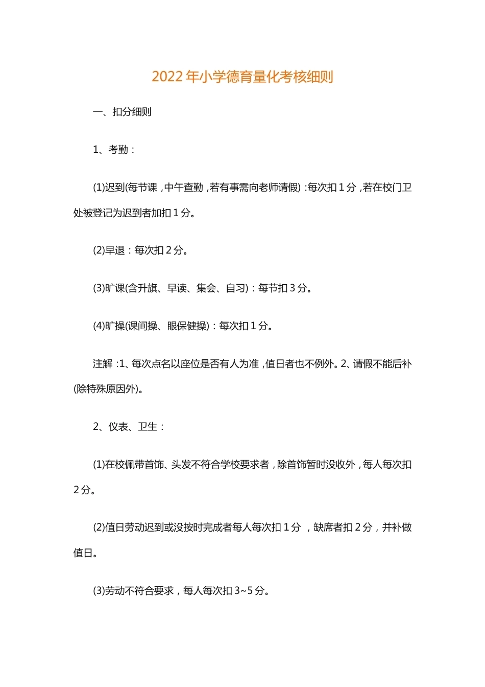 2022年小学德育量化考核细则_第1页