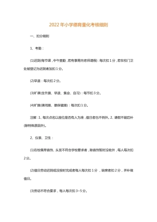 2022年小学德育量化考核细则
