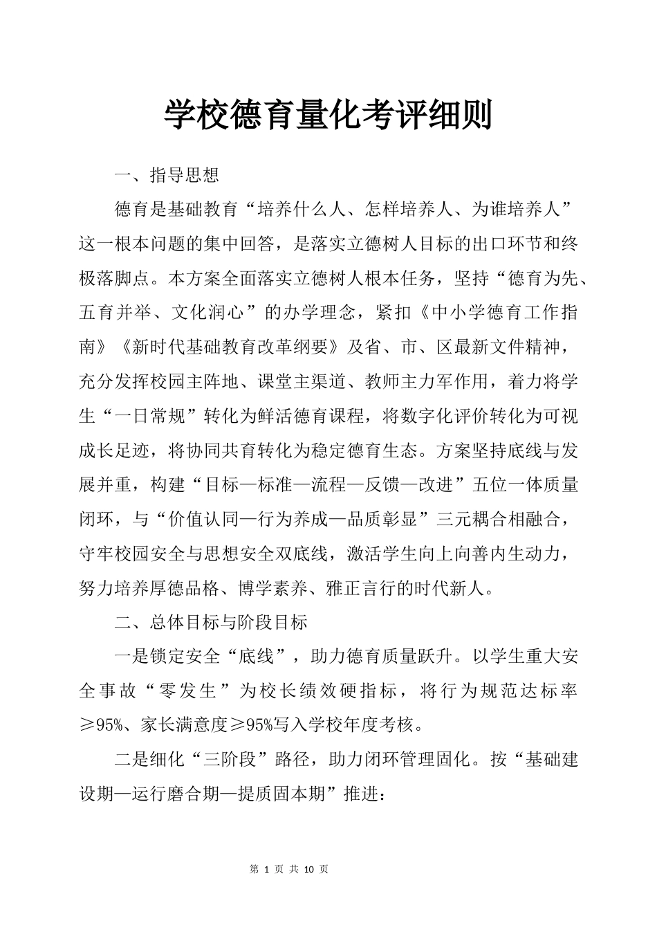 学校2025年学生德育量化考评实施方案_第1页