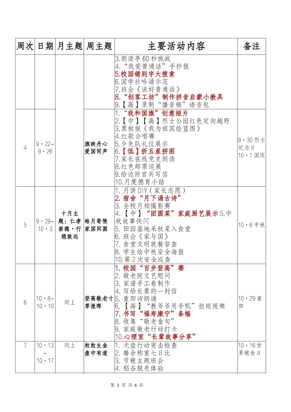 2025-2026(一)秋季第一学期德育活动安排表_第2页