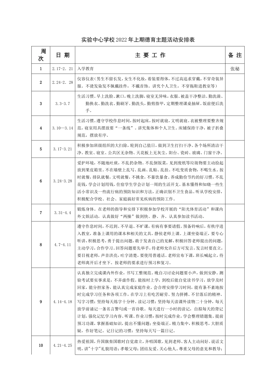实验中心学校学期德育主题活动安排表 详细_第1页