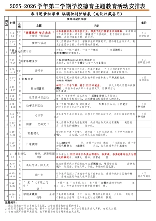 2026年春季中小学德育主题活动安排表：春日逐梦织华章，骐骥驰骋梦续航