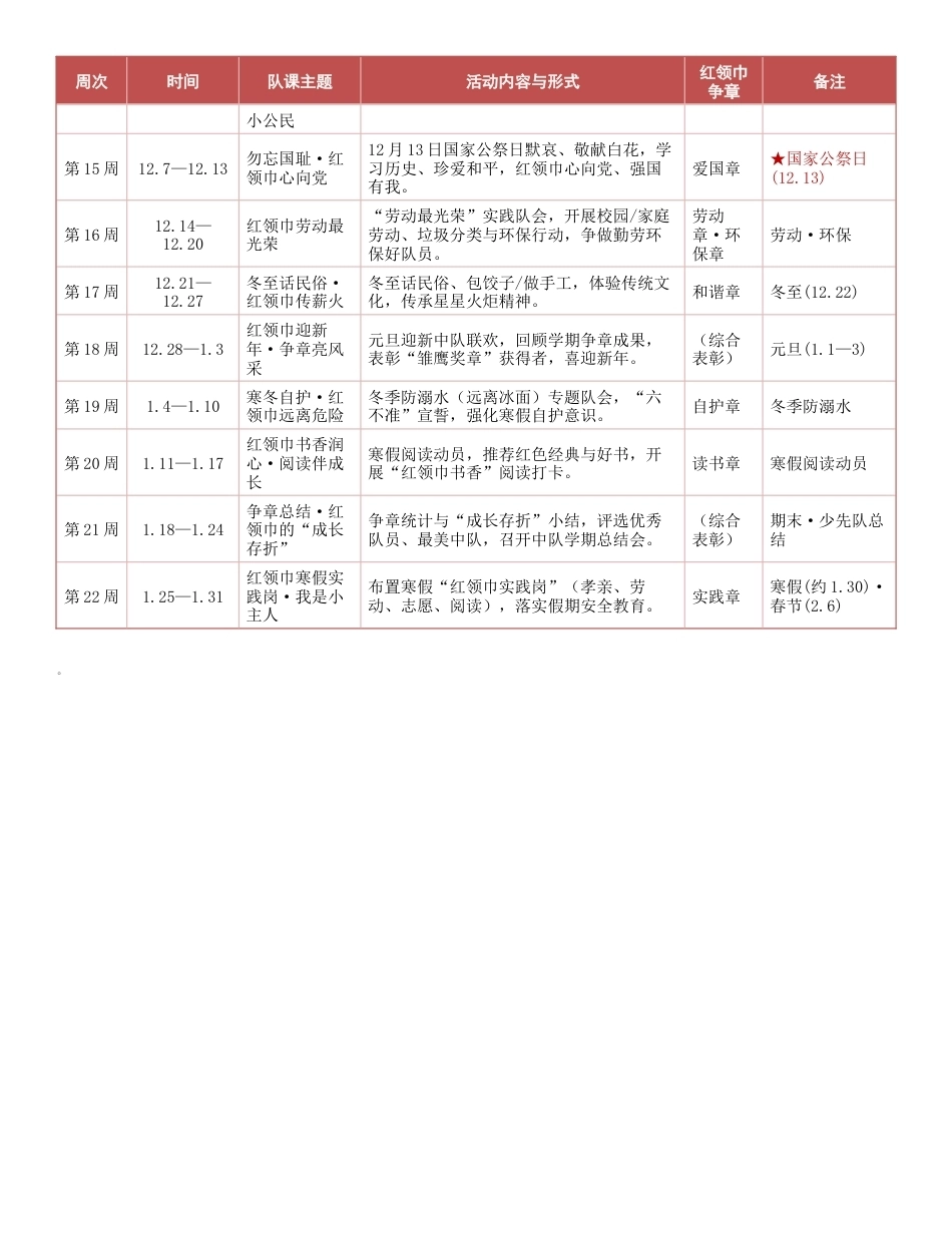 2026年秋季少先队活动课安排表_第2页