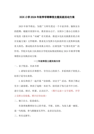 2024秋寒假主题实践活动方案