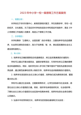 2024年中小学一校一案德育工作方案案例