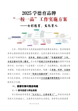 2025年德育品牌“一校一品”特色实施方案