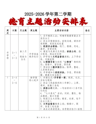 2025-2026春季第二学期德育主题活动安排表（竖版）