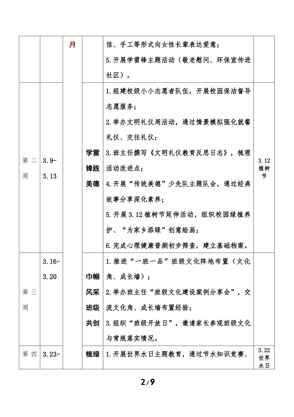 2026年春季第二学期学校德育主题活动工作安排表_第2页