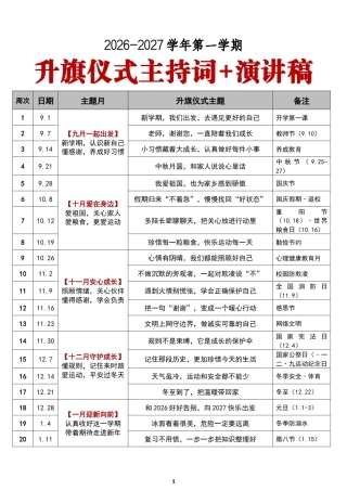 2026年秋季学期升旗仪式主持词
