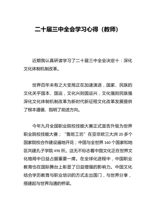 二十届三中全会学习心得（教师）