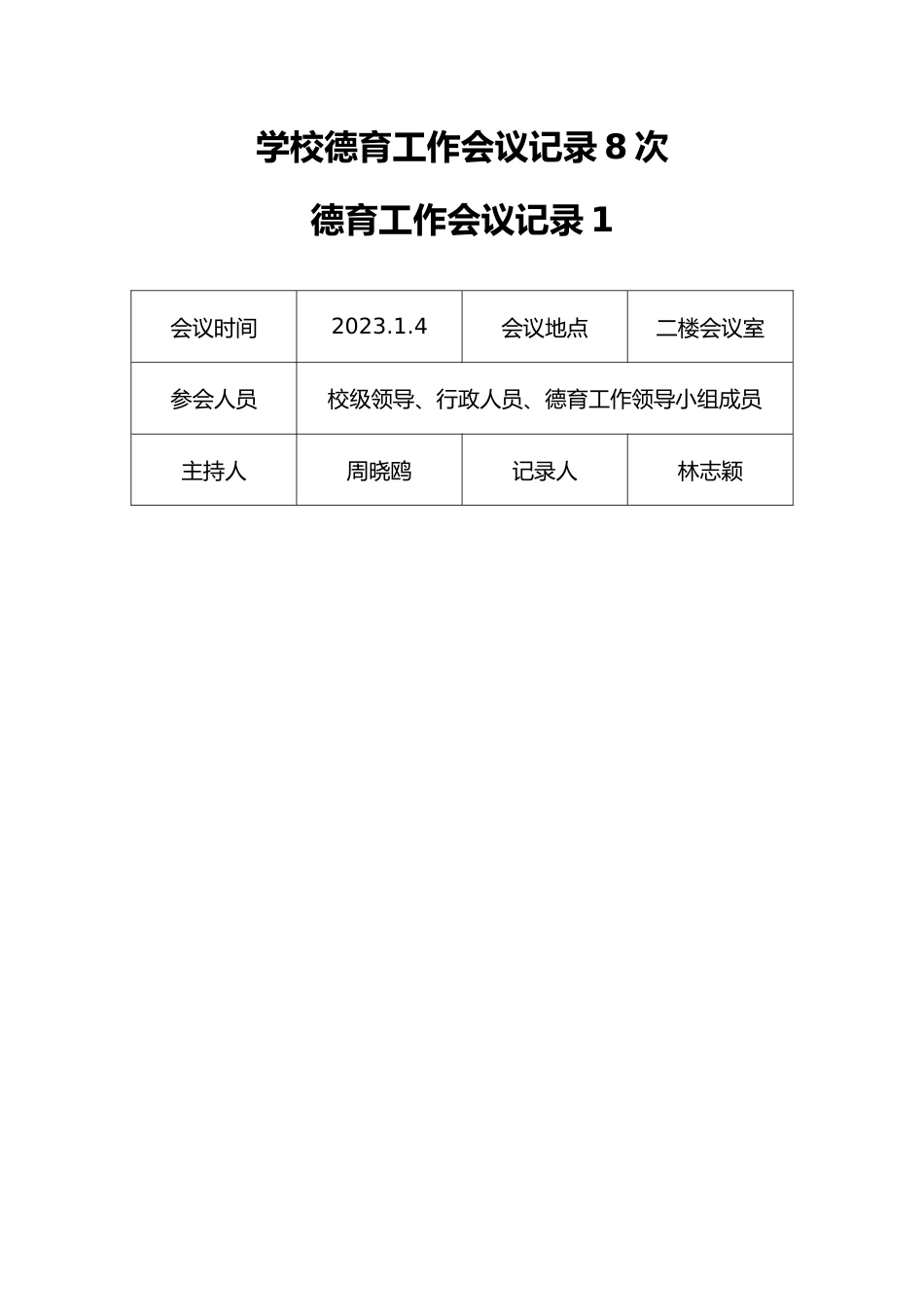 2023春季学校德育工作会议记录8次_第1页