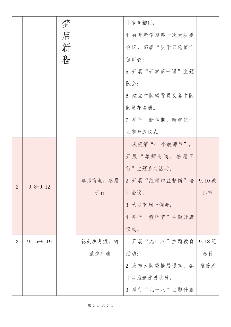 2025-2026年第一学期少先队工作安排表:星火汇聚成炬光,雏鹰展翅向未来_第2页