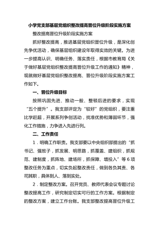 小学党支部基层党组织整改提高晋位升级阶段实施方案