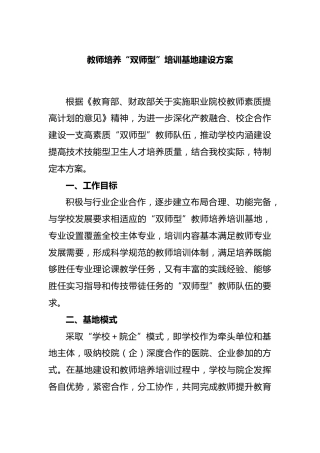 教师培养“双师型”培训基地建设方案