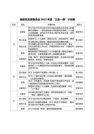 2023年教育系统基层党支部“三会一课”计划表.