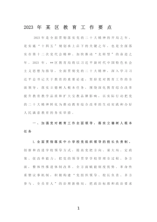 2023年某区教育工作要点