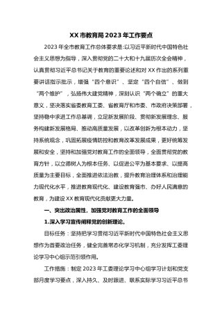 XX市教育局2023年工作要点