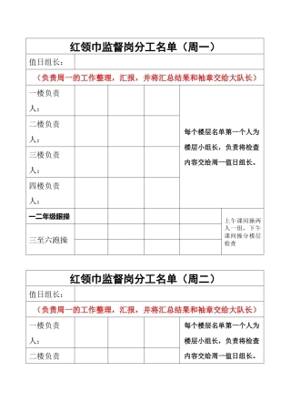 4.红领巾监督岗楼层分工名单