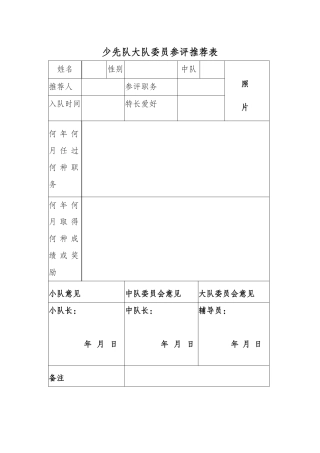 20少先队大队委员参评推荐表