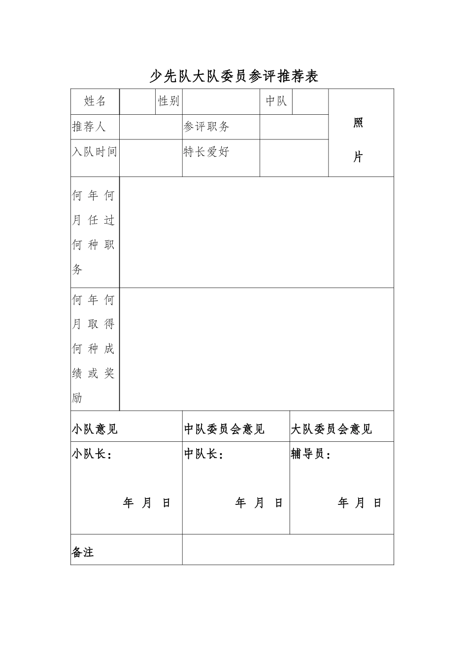20少先队大队委员参评推荐表_第1页