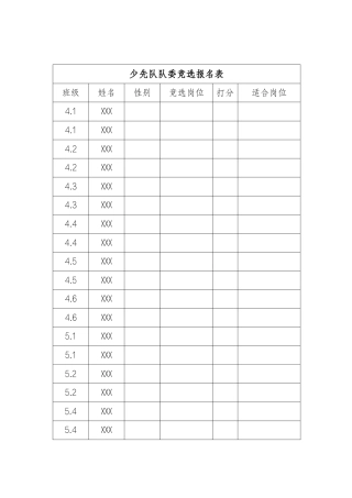 21少先队队委竞选报名表