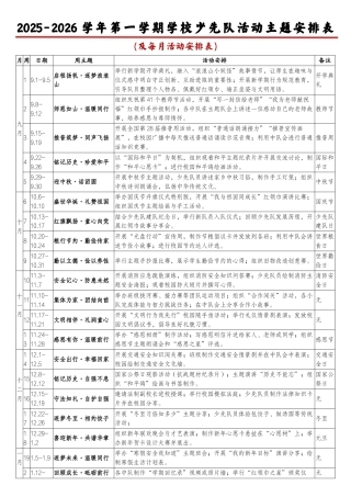2025年秋季学期少先队活动安排表2