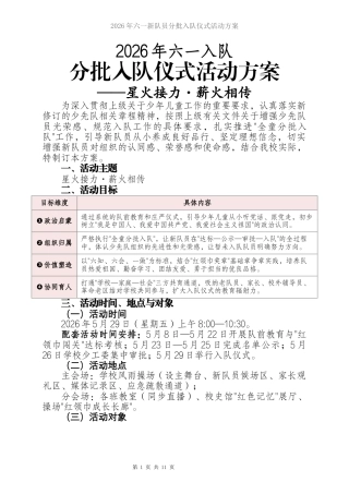 2026年六一新队员分批入队仪式活动方案——星火接力·薪火相传