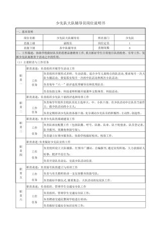 小学少先队大队辅导员岗位说明书