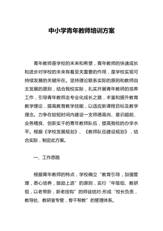 中小学青年教师培训方案