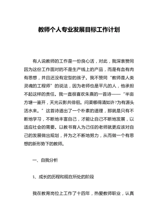 教师个人专业发展目标工作计划